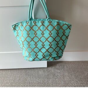 Mud Pie Stylish Aqua and Gold Women's Tote Bag